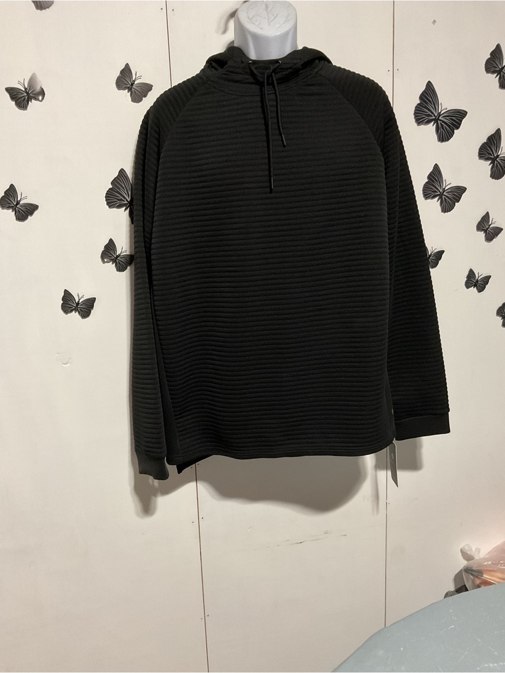 Men's Black Ribbed Hooded Sweater